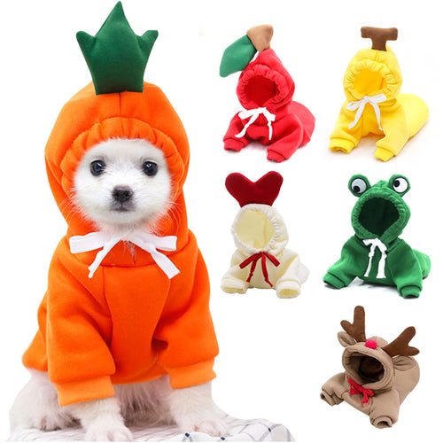 Cute Fruit & Frog Hoodie Dog Sweater – Soft Warm Costume for Small to Medium Dogs (XS–2XL)